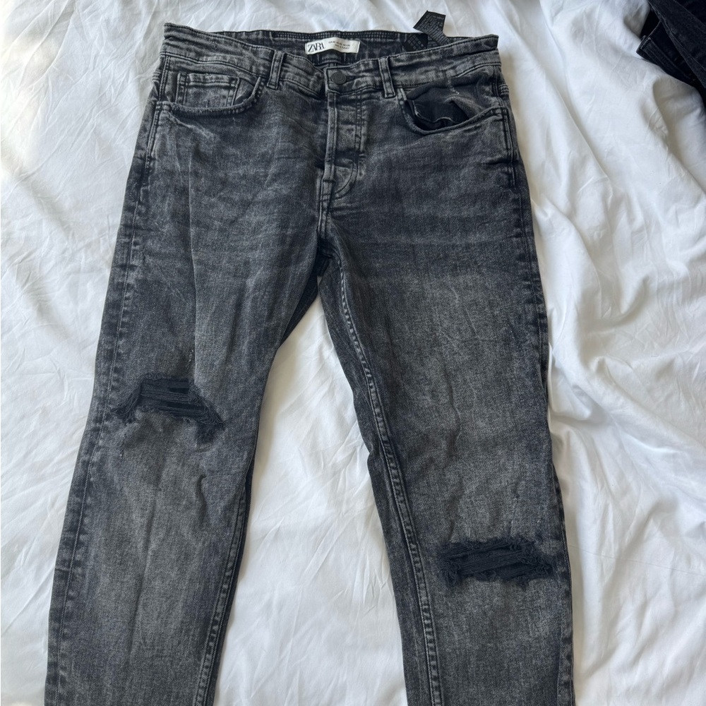 Zara Black Skinny Jeans Distressed Look